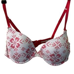 Victoria's Secret White Red Heart Print Cotton T-Shirt Bra Size 36C Casual